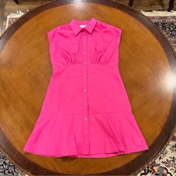 NEW MICHAEL MICHAEL KORS Pleated Cap Sleeve Mini Dress Pink Medium Shirt Dress - Picture 4 of 16